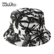 Winfox, новинка, унисекс, модные, летние, двухсторонние, черные, белые, с принтом "кокосовое дерево", шапки для рыбаков, Панама, шапки Gorro Pescador, для мужчин и женщин