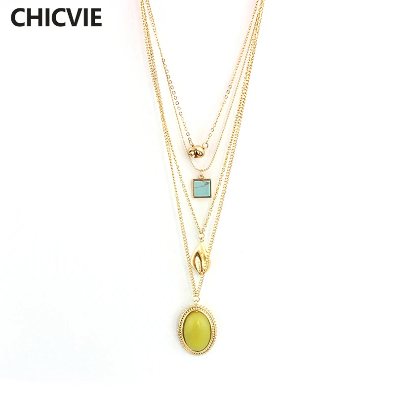 

Brand Square Turquoise Collar Necklace Gold Chain Multilayer Necklace Women Vintage Jewelry Wholesale blue yellow SNE160105105