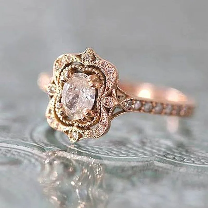 

14K Rose Gold 1.5 carat Diamond Wedding Rings for women Bizuteria Anillos Gemstone Bague Jewelry for females Ring jewelry box