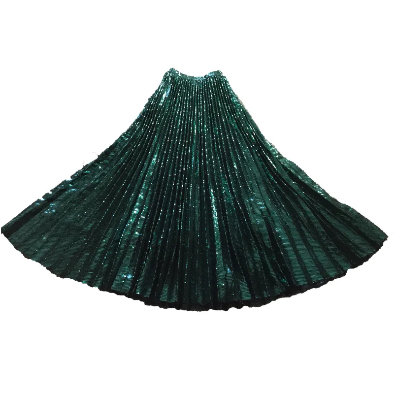 NORMOV блестящая Тюлевая плиссированная юбка с блестками, Женская винтажная юбка длиной до щиколотки с высокой талией, модные темно-зеленые трапециевидные юбки для женщин