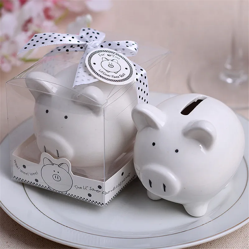 Pig Storage Tanks Ceramic Piggy Bank in Gift Box with Polka Dot Bow