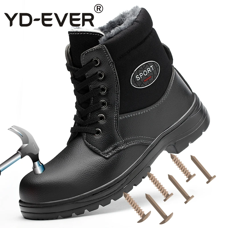 YD EVER plus size men winter warm plush steel toe caps work safety