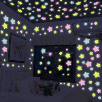 

50PC Star Wall Stickers Kids Bedroom Fluorescent Glow In The Dark Snowflake Wall Stickers Plastic Creative Wall Decals lamp