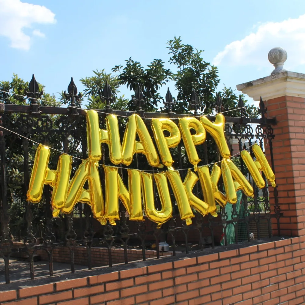 Счастливая надпись Ханука чанука Бантинг еврей празднование фестиваль огней Ханука золотые воздушные шары-гирлянды Декор