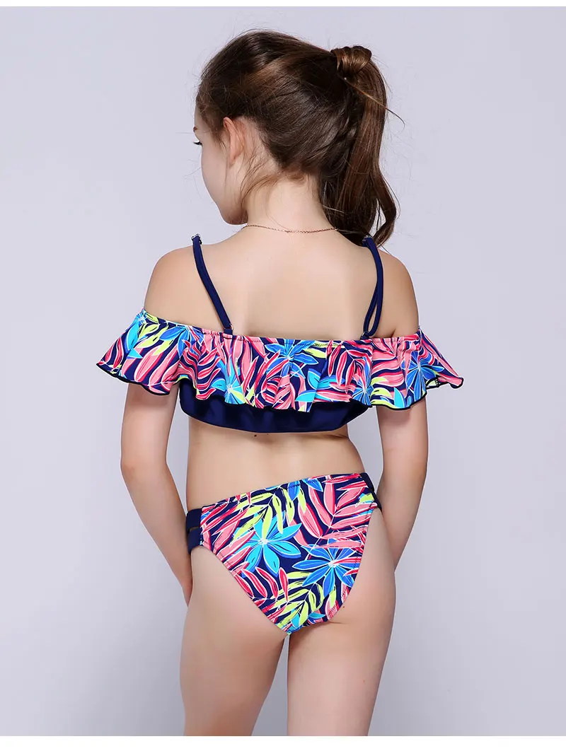 2021 Andzhelika Bikini Girls Swimwear Summer Print Leaves Ruffle