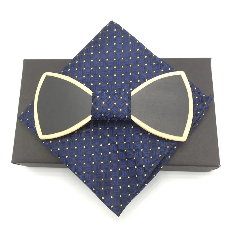 pocket squares New Design Mens Pocket Square Bow Tie Set Wood Tie