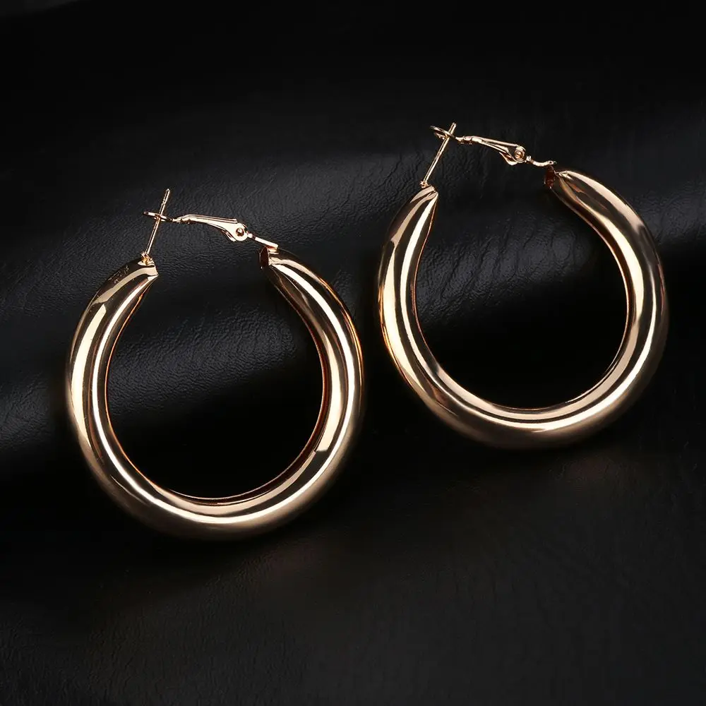 50 мм минималистичные толстые трубки круглые кольца серьги для женщин ювелирные изделия из цинкового сплава модные хип-хоп Рок большие золотые серьги-кольца