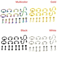 16 шт./компл. Для женщин бровей, пирсинг, ювелирные изделия из хирургической Сталь твист пирсинг ювелирные изделия спирали для живота, языка Бар кольцо