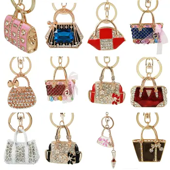 

High Quality Handbag Keychains Crystal Pave Metal Fashion Women Bag Pendant Rhinestone Key Chains For Car Christmas Gift
