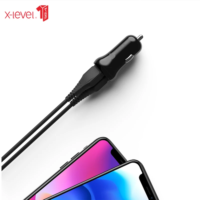 X-مستوى مصغرة المزدوج USB شاحن سيارة للهاتف 5 فولت 2.4A 2 ميناء USB سريع سيارة-شاحن المحمول الهاتف محول لسامسونج فون هواوي