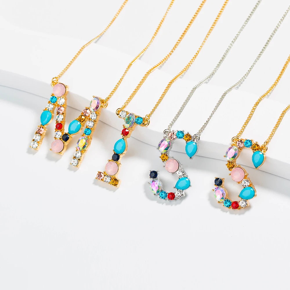 

Gold Initial Letter A-Z Colorful Rhinestone Personalized Letter Necklace Name Women Accessories Girlfriend Gift Bohemian Jewelry