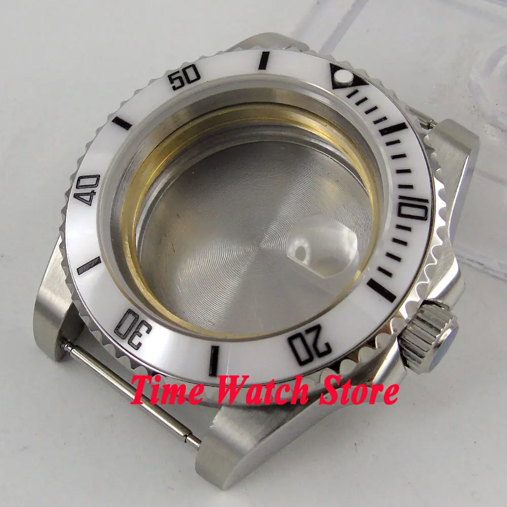 Sapphire glass white ceramic bezel date magnifier stainless steel 40mm
