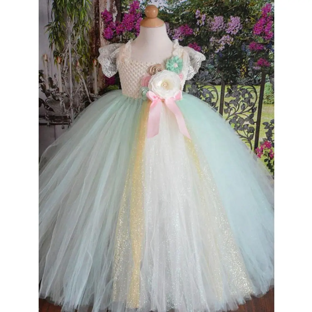 Quality Manual Gauze Tutu Baby Girl Stereo Sweet Mint Green Mesh Gauze
