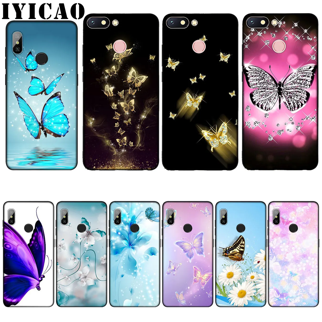 

IYICAO Beautiful butterfly flower Silicone Soft Case for Xiaomi Redmi 6A 5A Note 7 4 4X 5 Plus 6 Pro Black TPU Cover