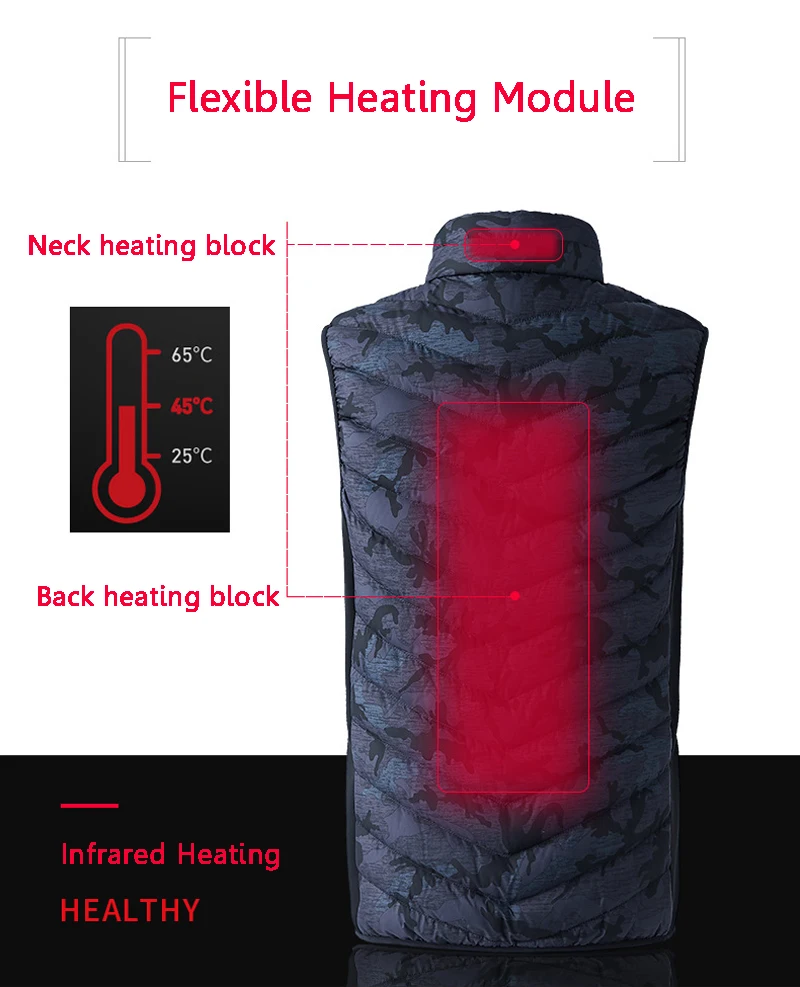 Зимний пуховик USB Инфракрасный умный тепловой жилет электрический тепловой теплый жилет туристический жилет теплая хлопковая одежда верхняя одежда