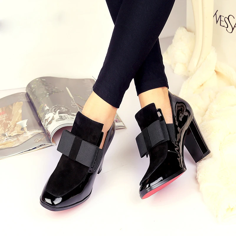 

New 100% High Heels Pumps Square Toe Genuine Leather Shoes Women Ladies Black Sexy Chaussure Femme 35-43