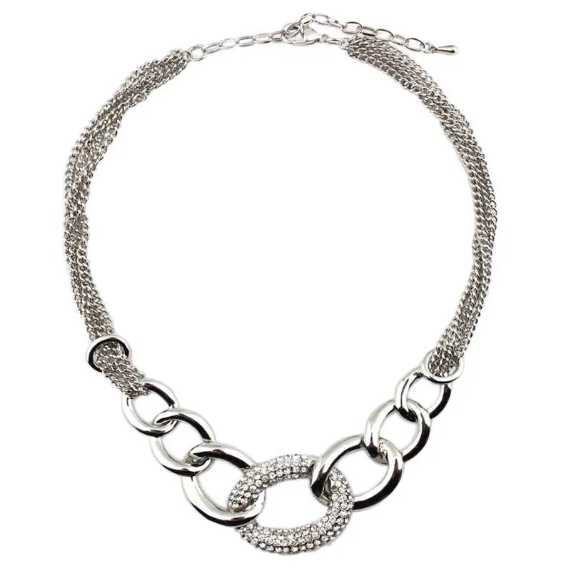 2016 New Arrival Chunky Silver Chain Link Crystal Chokers Necklace for