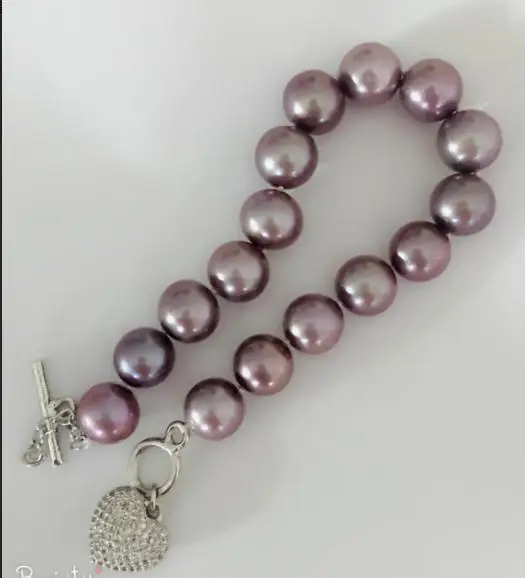 Gorgeous11-12mm Южное море круглый глубокий Лавандовый жемчуг браслет 7,5-8"