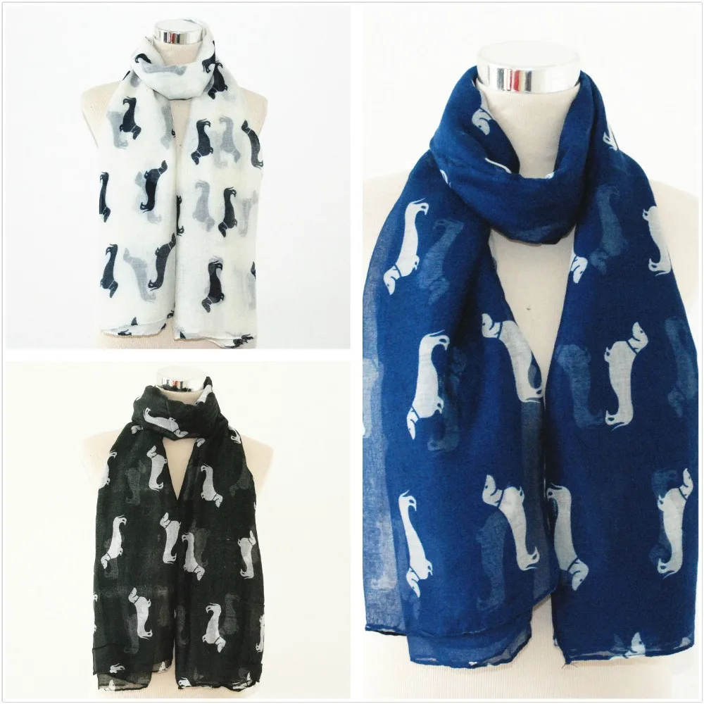 

100% Viscose Oblong Scarf Dachshund Print 180x90cm 3 Colours Available