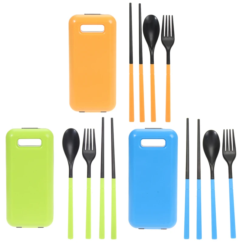Material ABS ecológico 3 en 1 Picnic vajilla portátil palillos cuchara tenedor caja de almacenamiento kit de viaje de acampar al aire libre
