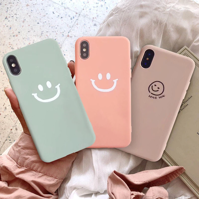 

JAMULAR Cartoon Smile Face Couple Case Cover For iPhone XR XS MAX X 7 8 6 6s Plus Soft Matte Silicone Phone Coque For iPhone 7