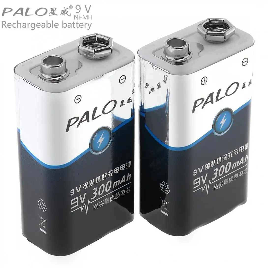 PALO 2 шт. 300 мАч 9 В 6F22 батарея Ni-MH 9 в перезаряжаемые батареи 3A зарядный ток для мультиметр микрофонная сигнализация