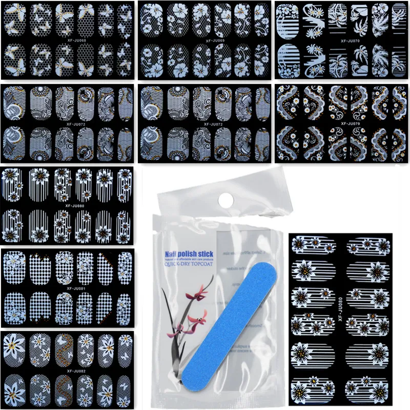 ЗКО 5 упак./лот полное покрытие ногтей Полировка фольгой Стикеры s самоклеящиеся наклейки Наклейка для ногтей, белого кружева ногтей Стикеры