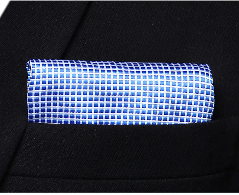Тканые Для мужчин галстук мода Blue Check плед галстук платок Набор# TC616B8S вечерние свадебные классические платок галстук