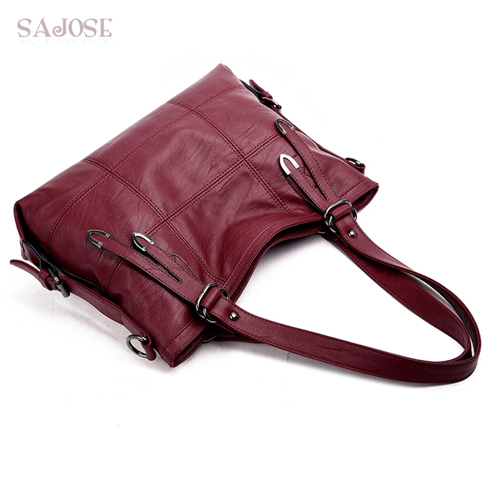 Женская кожаная сумка, сумка, модная брендовая дизайнерская женская красная сумка, простая женская сумка на плечо, большая вместительность, Прямая поставка