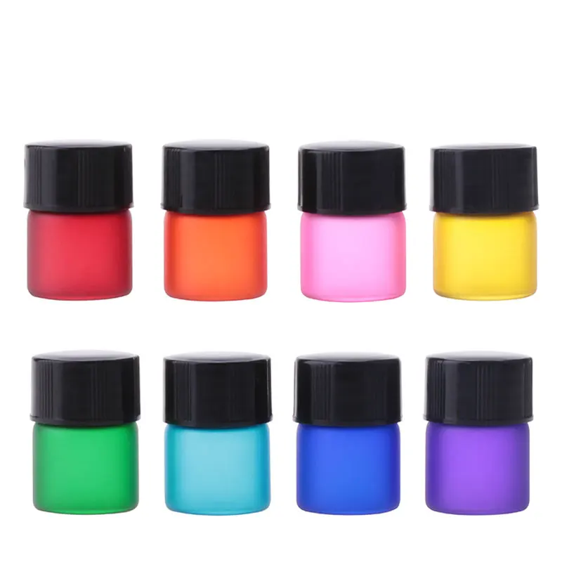 

10 X 1ML Mini Matte Colorful Glass Bottle With Orifice Reducer Black Cap 1CC Small Essential Vial Perfume Display Container