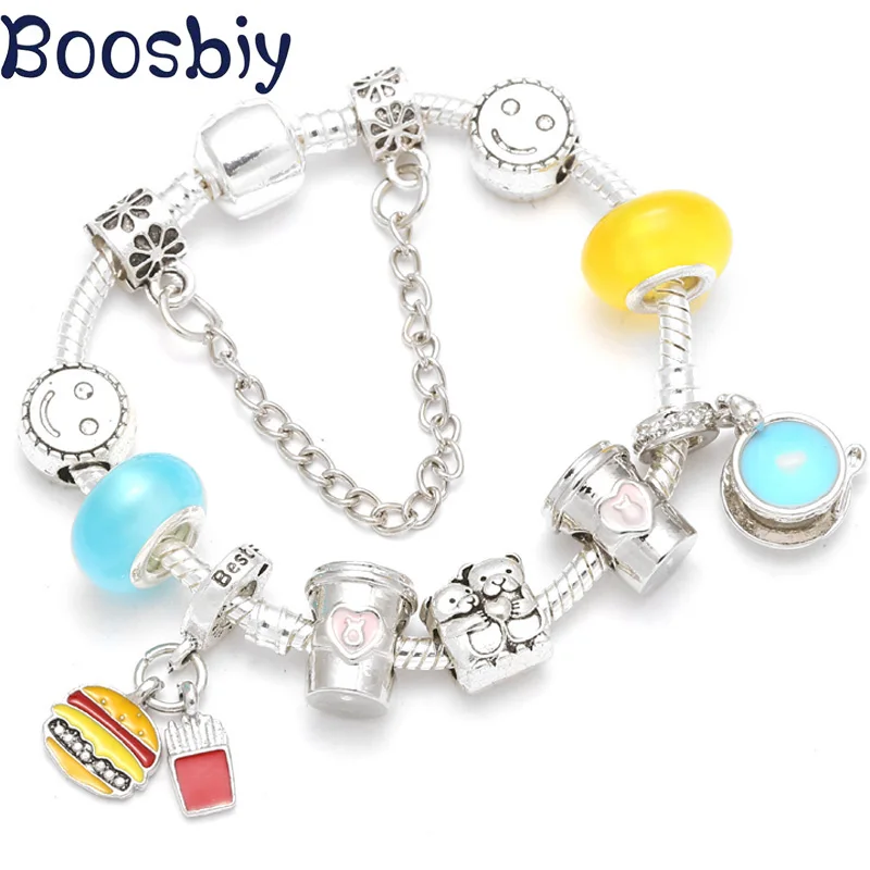 

Boosbiy New Crystal European Style Silver Plated Charm Bracelet DIY Fashion Fine acelet Pulseras Jewelry For Woman Kids