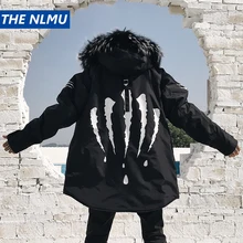 Черные зимние толстые стильная детская курточка, красивая детская куртка-парка Для мужчин, с капюшоном, меховой воротник, пальто и парки для уличная Для мужчин s средней длины, теплые ветровки WJ090