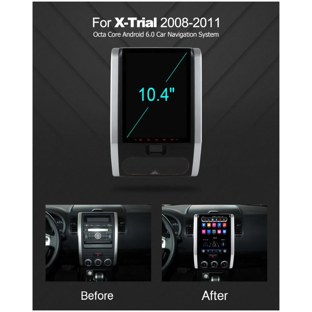 Cheap C600 10.4" Vertical Screen Android 6.0 Octa 8 Core Car DVD GPS Radio Player For Nissan X Trail X-Trail 2008 2009 2010 2011 2012 2