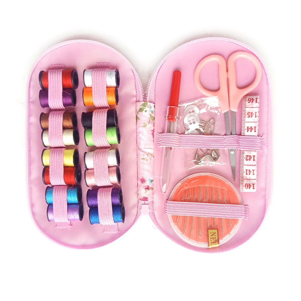 

Floral Pattern Storage Box With Needle Travel Handwork Sewing Kit DIY Stitching Portable Threads Home Scissor Gift Random Color
