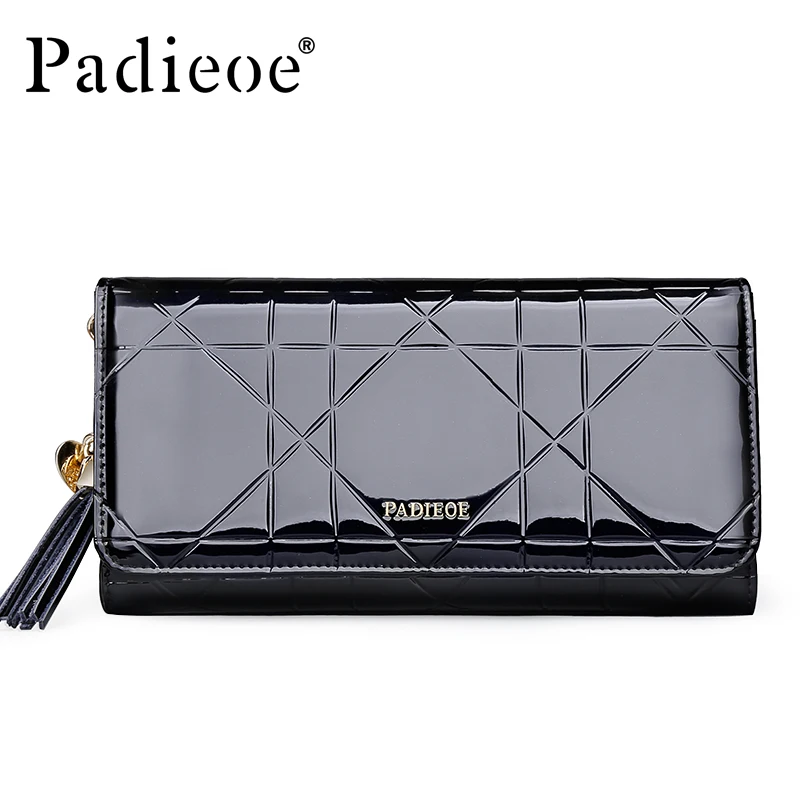 

Padieoe Women's Handbag Famous Brand Split Cow Leather Long Wallet for Female Zipper Closure Coin Purse Women Card Holder