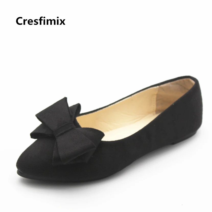 

Cresfimix sapatos femininas women fashion spring & summer slip on flat shoes with bow tie lady leisure black flats female shoes