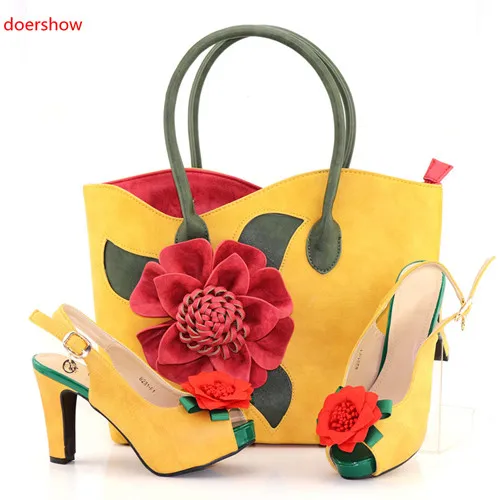 

doershow Nigerian Style Woman Shoes And Bag Set Latest yellow Italian Shoes And Bag Set For Party Dress Free Shipping SAB1-3