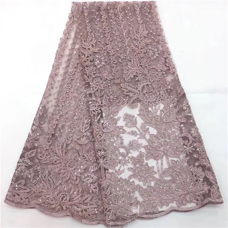 

2019 African Cord Lace High Quality French Lace Fabric With Stones Red Color African Lace Fabric For Nigerian Wedding Dress pink