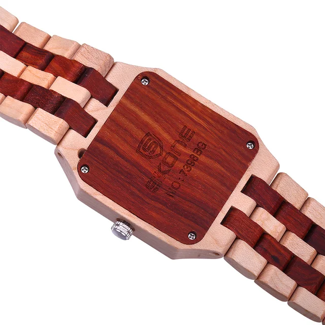 Zegarek drewniany SKONE prostokątna tarcza 3 kolory