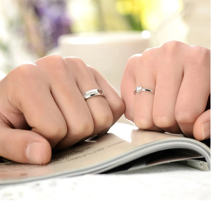 Модное циркониевое кольцо для пары, обручальное кольцо с сердцем, романтическая любовь, регулируемое кольцо для женщин и мужчин, Серебряное ювелирное изделие с покрытием