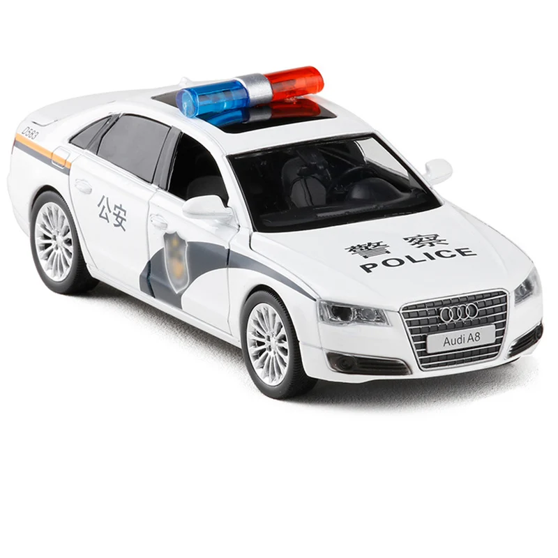 1:32 Audi A8 Police Model Car Vehicles Pull Back Flashing Musical Alloy Toy