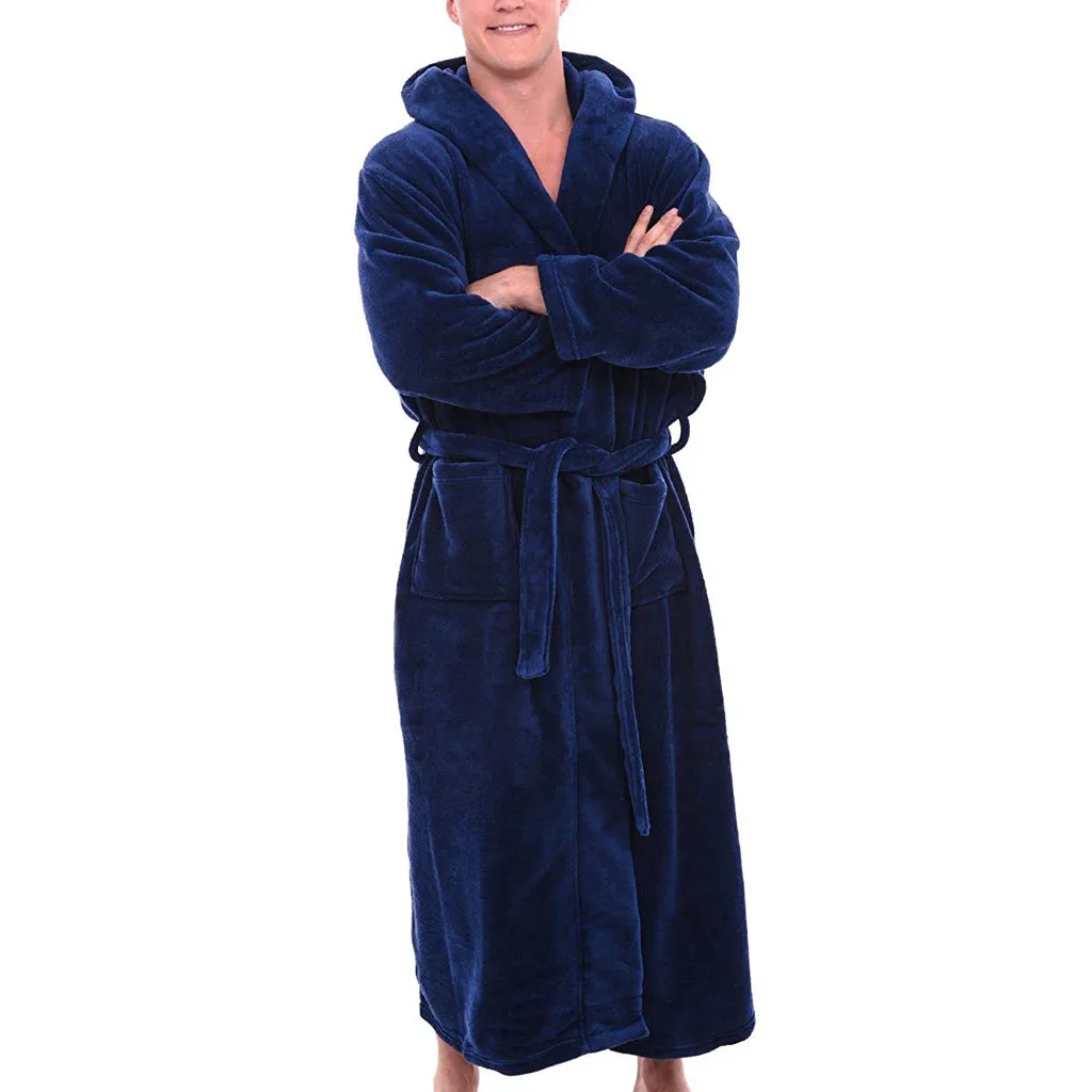 Мужской зимний плюшевый Размер 5XL удлиненный теплый плюшевый шаль халат Домашняя одежда с длинными рукавами халат нижнее белье Warme Kleding комплект E - Цвет: Blue