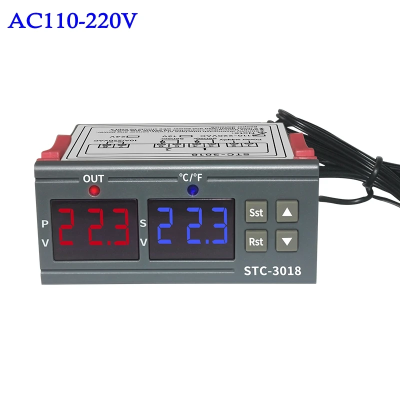 STC-3018 AC 220V 12V 24V C/F цифровой двойной термометр регулятор температуры термостат инкубатор терморегулятор - Цвет: AC110V-220V