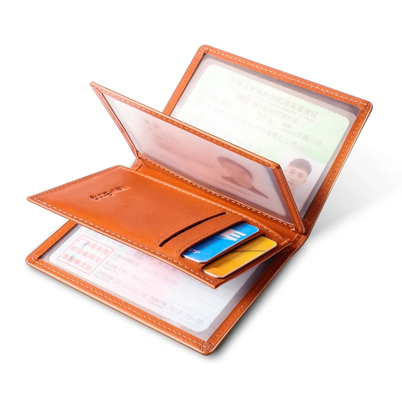 Дешево NewBring, новинка, кошелек из натуральной кожи, тонкий банк ID кредитный держатель для карт для мужчин, деньги, водительские права, короткий кошел...