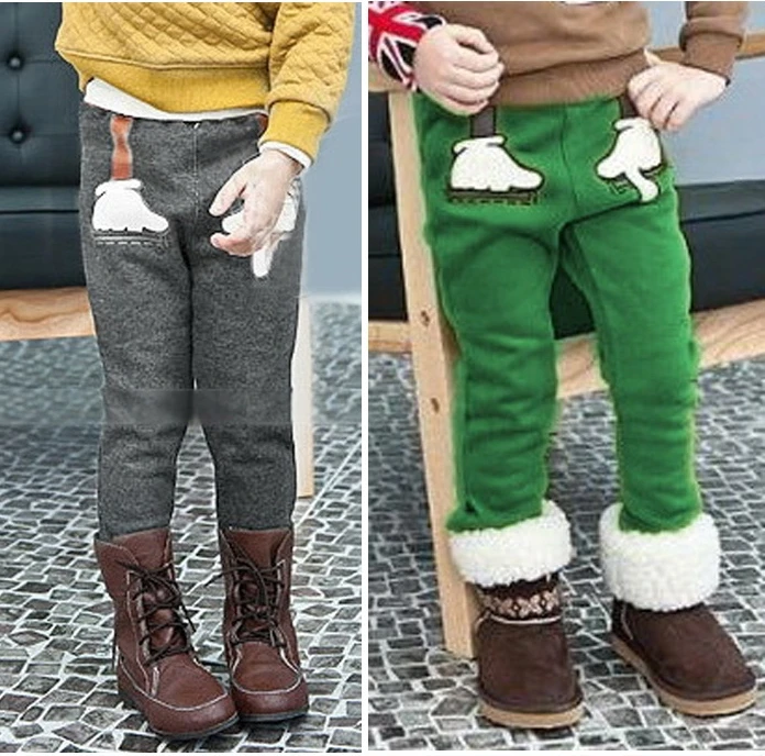 

Children's Warm Pants kids autumn winter thermal clothing Boys girls kids long trousers plus thin velvet clothes Fist pattern