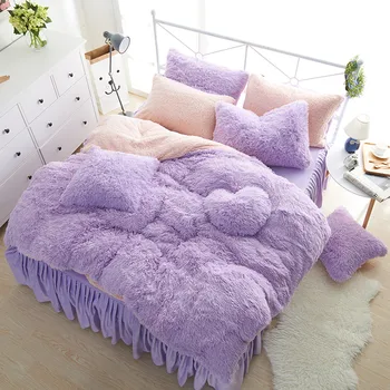 

Super Warm Duvet Cover Sets Warm Soft Queen King Size Bed Skirt Pillowcases Korean Style Princess Girls Bedding Set For Winter
