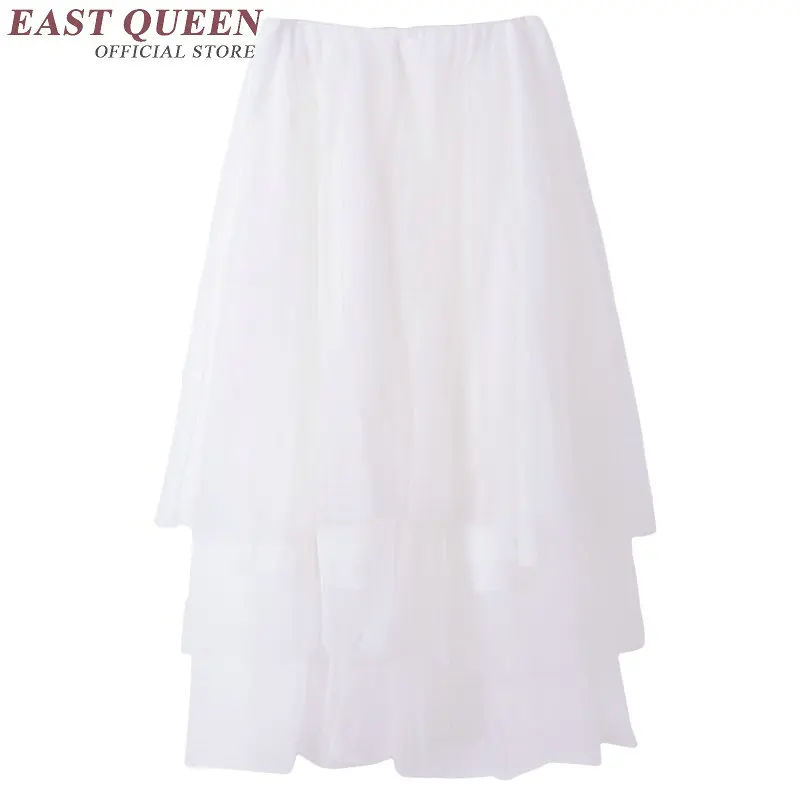 Кружевная юбка для женщин белая юбка из тюля длинная однотонная элегантная многослойная юбка с высокой талией плиссированная бальная юбка