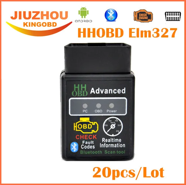 20 шт. Бесплатная доставка DHL Mini ELM327 V2.1 Bluetooth HH OBD Advanced OBDII OBD2 ELM 327 Автомобильный