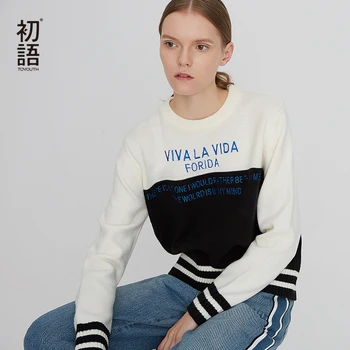 

Toyouth Harajuku Striped Sweaters Women O-Neck Patchwork Pullover Casual Striped Sweater Long Sleeve Tops Ladies Jumpers
