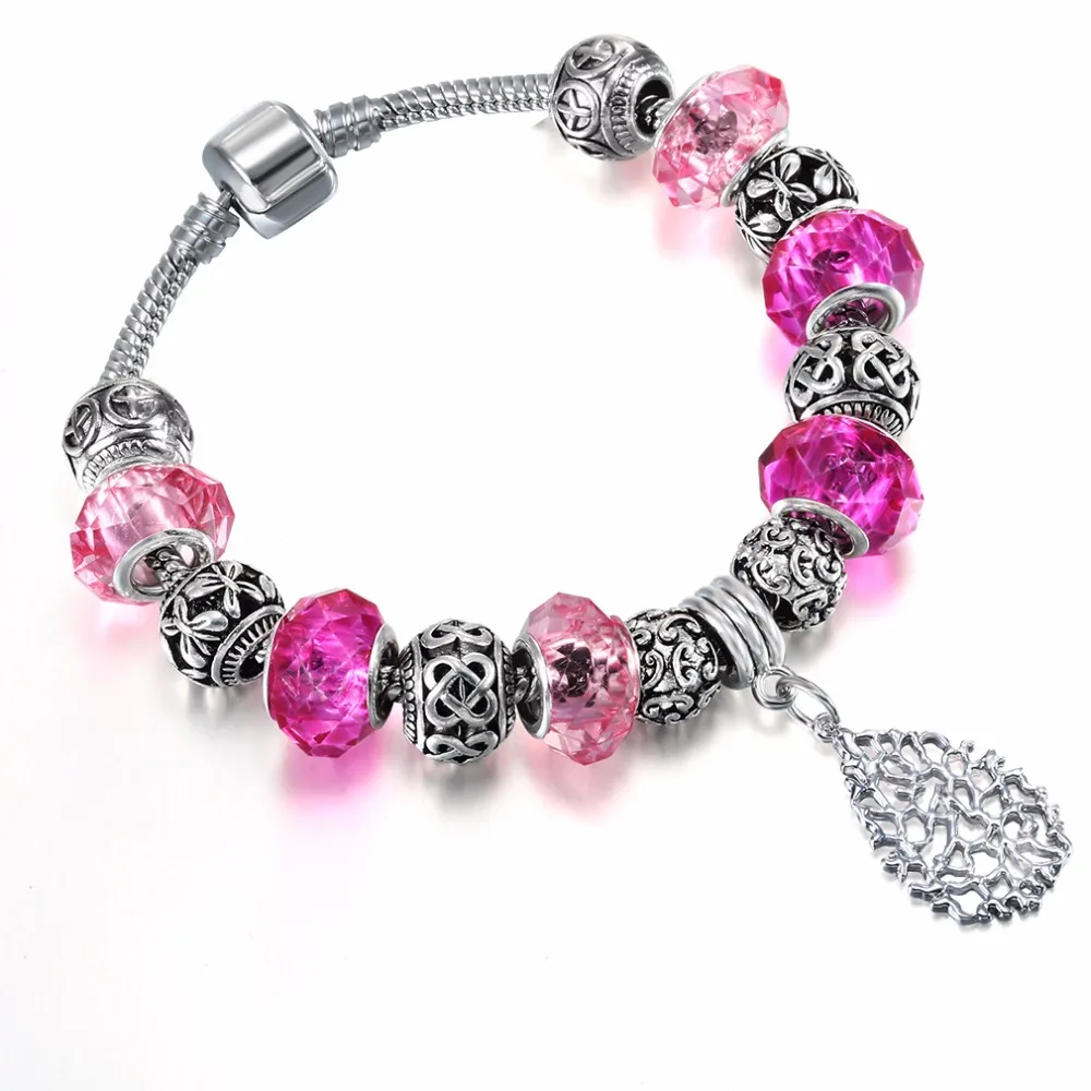 Kinitial 1Pcs New Silver Plated Charm Bead Bracelet Austrian Crystal